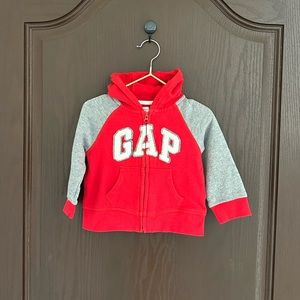 GAP Baby Boy Red Logo Full-Zip Hoodie 100% Cotton Casual Jacket Size 18–24M